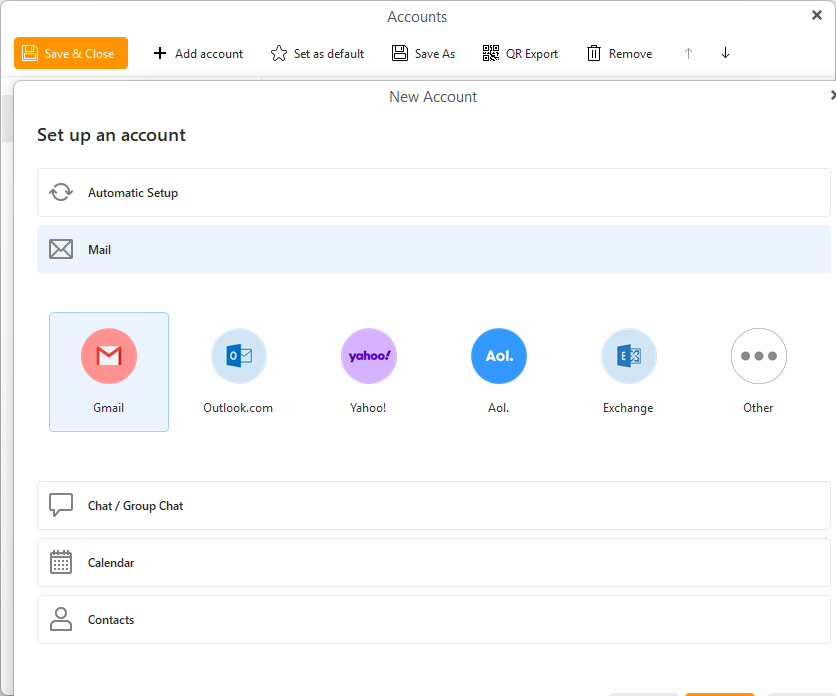 eM Client works with outlook, exchange, gmail, imap, pop3
